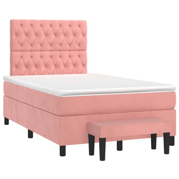 vidaXL Sommier &agrave; lattes de lit avec matelas Rose 120x200 cm Velours