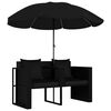 vidaXL Lit de jardin avec parasol R&eacute;sine tress&eacute;e Noir