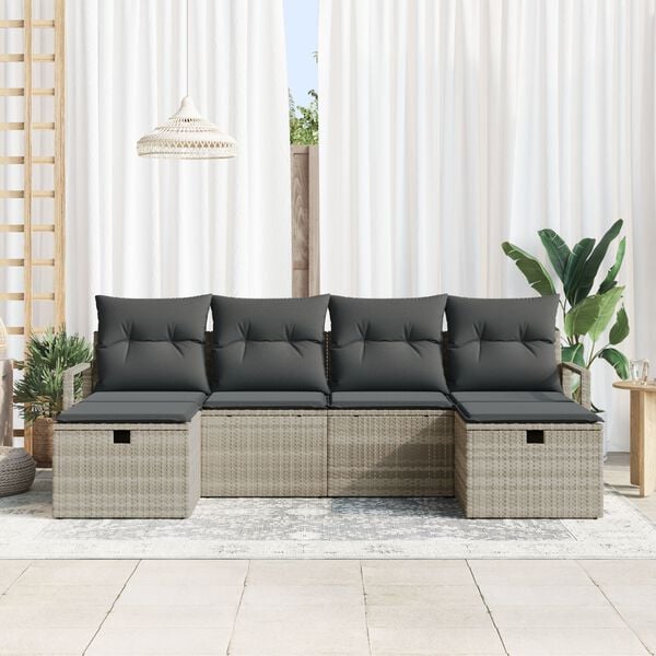 vidaXL Ensemble de Canap&eacute;s avec coussin 6 pcs Gris clair polyrotin