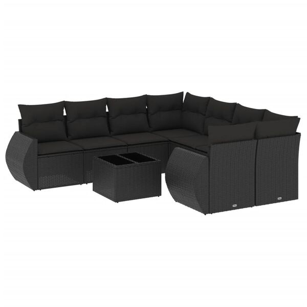 vidaXL Salon de jardin 9 pcs avec coussins noir r&eacute;sine tress&eacute;e