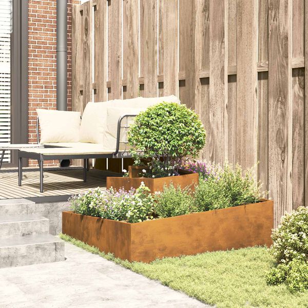 vidaXL Cache-pot de jardin Marron 100 x 100 x 50 cm Acier patin&eacute;