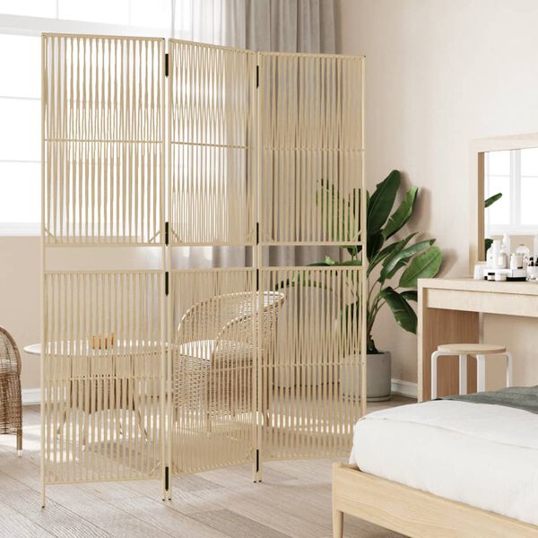 vidaXL Cloison de s&eacute;paration 3 panneaux beige r&eacute;sine tress&eacute;e