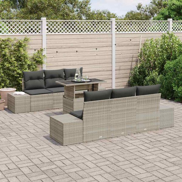 vidaXL Ensemble de canap&eacute; de jardin 7 pcs Gris clair et gris fonc&eacute;