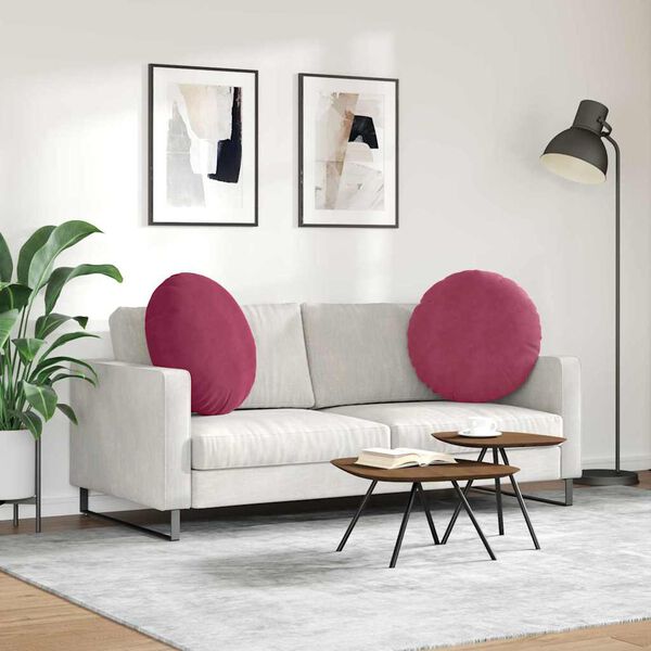 vidaXL Coussins de si&egrave;ge 2 pcs Bordeaux &Oslash; 40 x 13 cm Velours