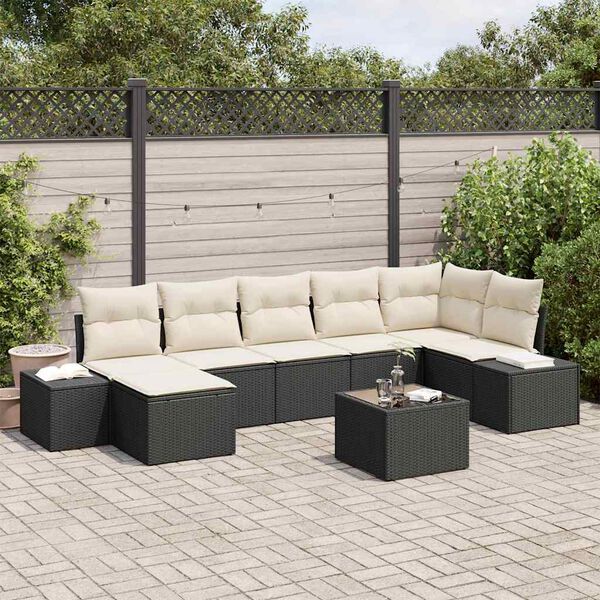 vidaXL Ensemble de canap&eacute; de jardin avec coussin 7 pcs Noir polyrotin