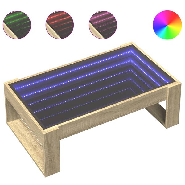 vidaXL Table basse avec LED infini ch&ecirc;ne sonoma 90x53x30 cm