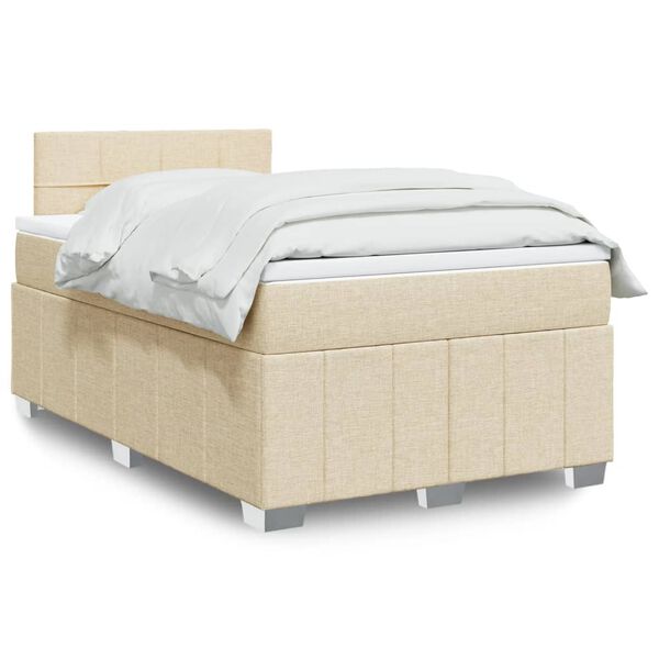 vidaXL Sommier &agrave; lattes de lit avec matelas Cr&egrave;me 120x200 cm Tissu