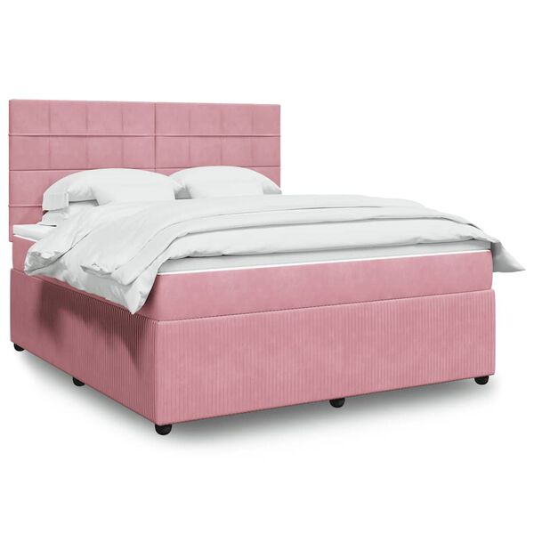 vidaXL Sommier &agrave; lattes de lit avec matelas Rose 180x200 cm Velours