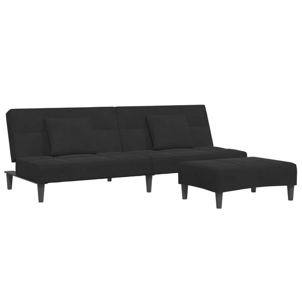 vidaXL Canap&eacute;-lit &agrave; 2 places avec repose-pied noir velours