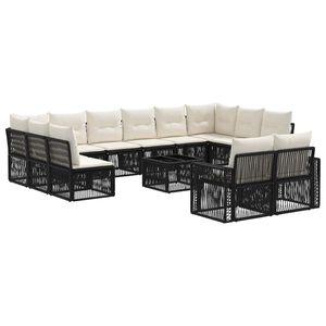 vidaXL Ensemble de canap&eacute; de jardin 13 pc Noir et blanc cr&egrave;me