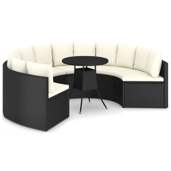 vidaXL Salon de jardin 7 pcs avec coussins R&eacute;sine tress&eacute;e Noir