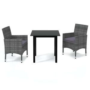 vidaXL Ensemble &agrave; manger de jardin coussins 3pcs R&eacute;sine tress&eacute;e Gris