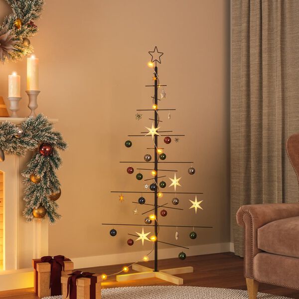 vidaXL Arbre de No&euml;l en m&eacute;tal avec base en bois noir 150 cm