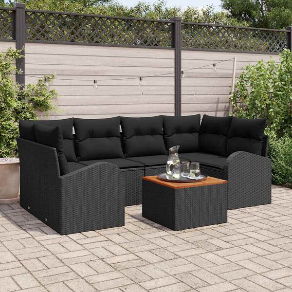 vidaXL Ensemble de canap&eacute; de jardin 7 pcs Noir