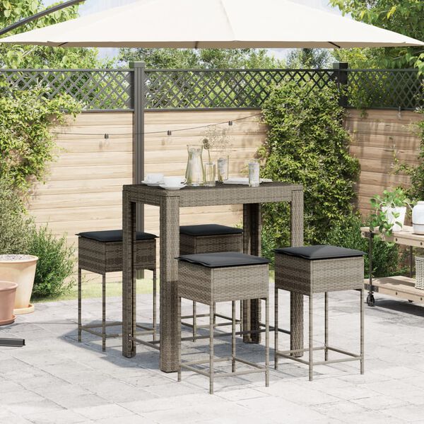 vidaXL Ensemble de bar de jardin 5 pcs avec coussins gris poly rotin