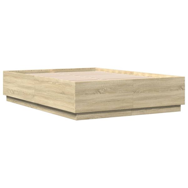 vidaXL Cadre de lit avec LED sans matelas ch&ecirc;ne sonoma 140x200 cm