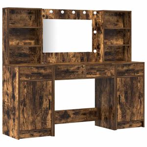 vidaXL Ensemble de table de maquillage avec LED 3 pc Ch&ecirc;ne fum&eacute;