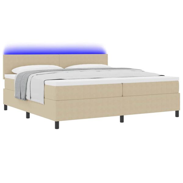 vidaXL Lit &agrave; ressort LED Gris clair et blanc 200 x 200 cm