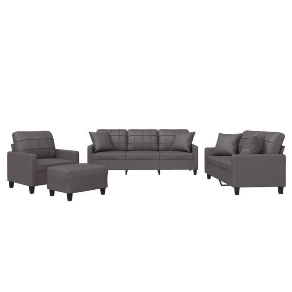 vidaXL Ensemble de canap&eacute;s 4 pcs avec coussins gris similicuir