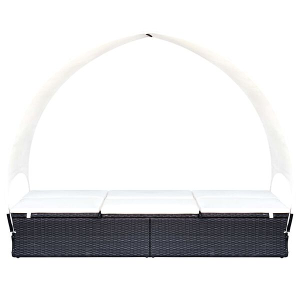 vidaXL Chaise longue double avec auvent R&eacute;sine tress&eacute;e Noir