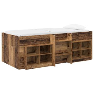 vidaXL Cadre de lit en loft avec armoire avec &eacute;tag&egrave;re 3 pc Bois ancien