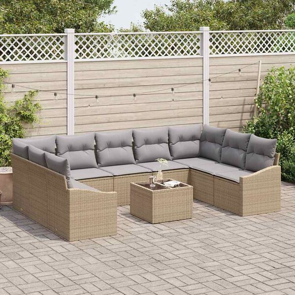 vidaXL Ensemble de canap&eacute; de jardin 10 pcs Beige Poly rotin