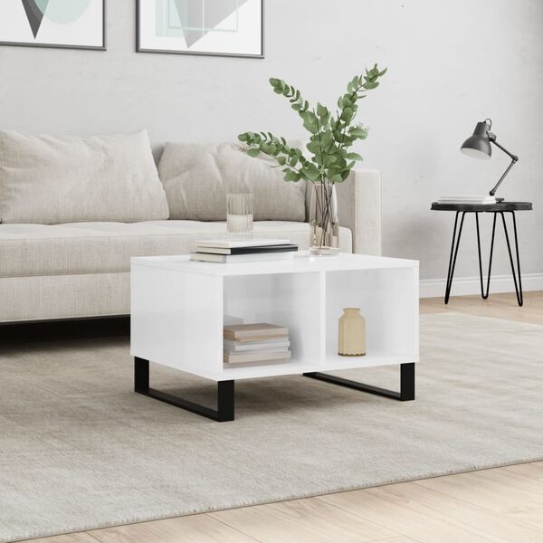 vidaXL Table basse Blanc brillant 60x50x36,5 cm Bois d'ing&eacute;nierie
