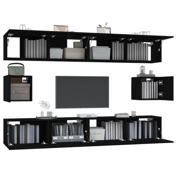 vidaXL Ensemble de meubles TV 6 pcs Noir Bois d'ing&eacute;nierie