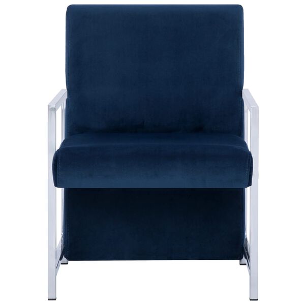 vidaXL Fauteuil avec pieds chrom&eacute;s Bleu Velours