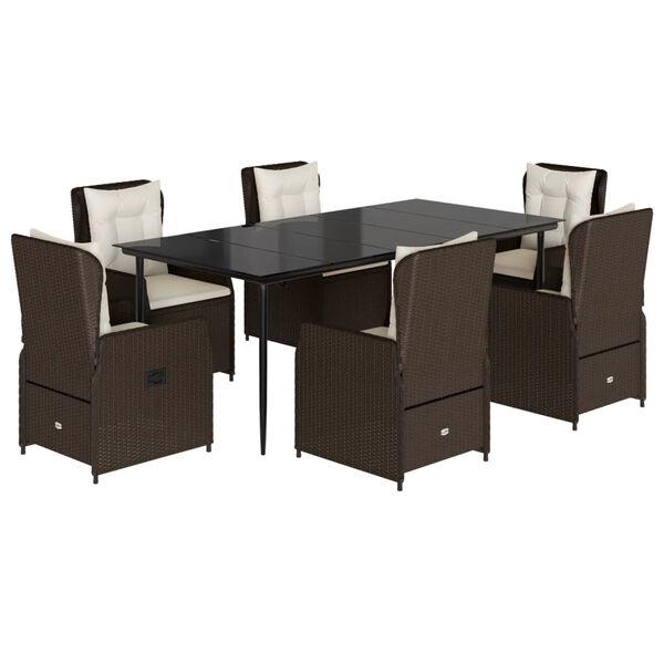 vidaXL Ensemble &agrave; manger de jardin et coussins 7 pcs marron rotin