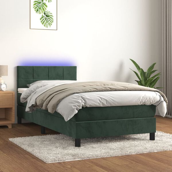 vidaXL Sommier &agrave; lattes de lit et matelas et LED Vert fonc&eacute; 80x200 cm