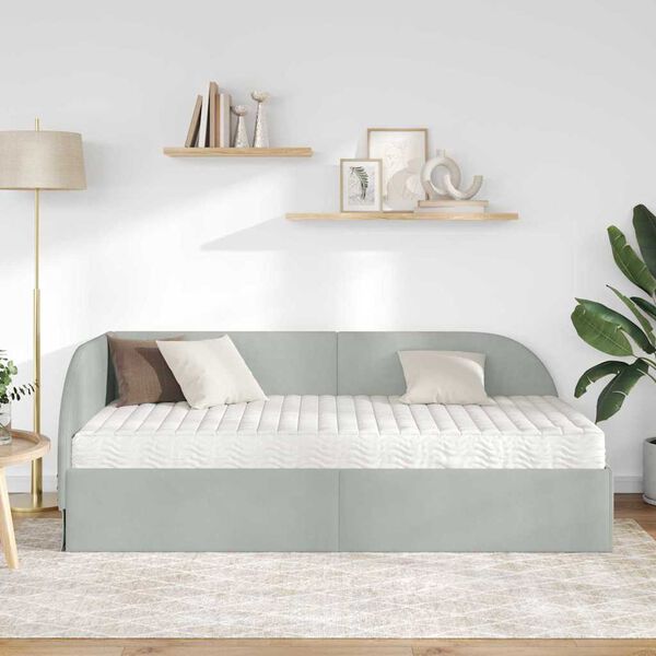 vidaXL Cadre de lit d'angle avec matelas 2 pcs Gris clair Velours