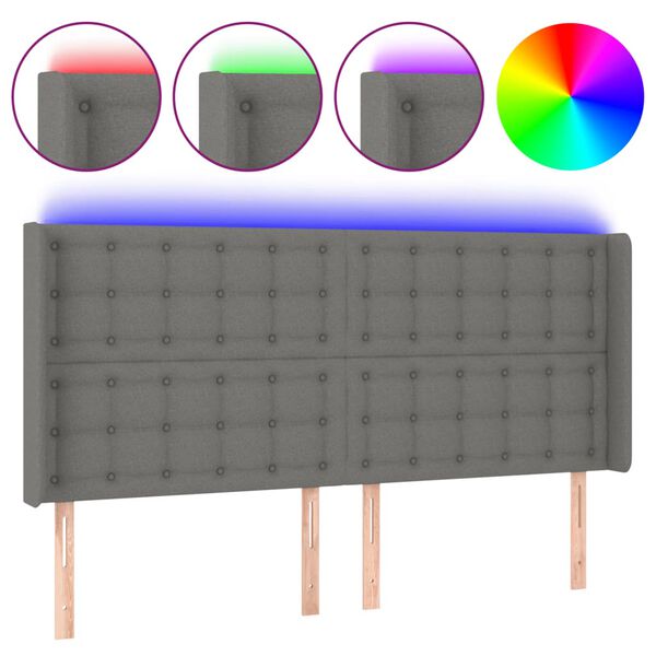 vidaXL T&ecirc;te de lit &agrave; LED Gris fonc&eacute; 203x16x118/128 cm Tissu