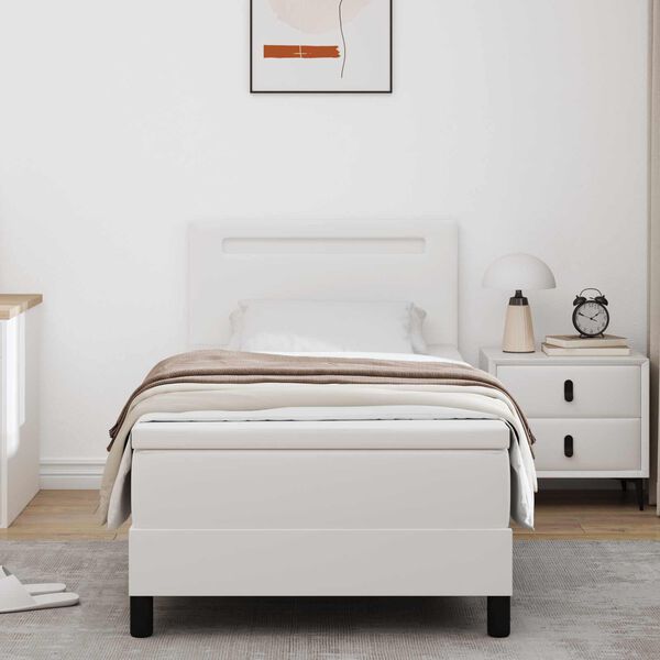 vidaXL Lit &agrave; ressorts avec matelas Blanc 90 x 190 cm Simili cuir