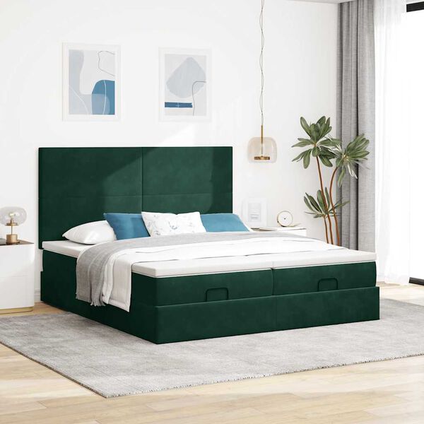 vidaXL Cadre de lit ottoman avec matelas vert fonc&eacute; 200x200 cm velours