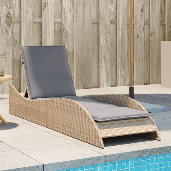 vidaXL Chaise longue avec coussin beige 60x205x73 cm r&eacute;sine tress&eacute;e