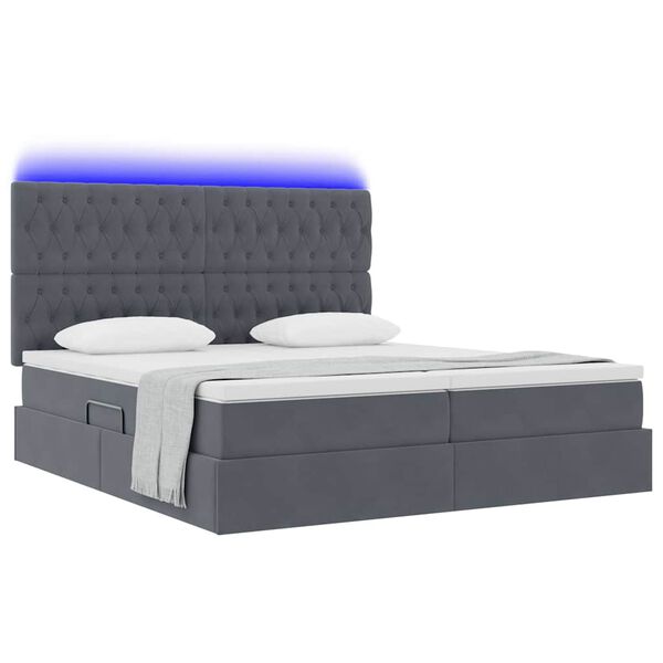 vidaXL Lit avec des lumi&egrave;res &agrave; LED Gris fonc&eacute; 200 x 200 cm Velours