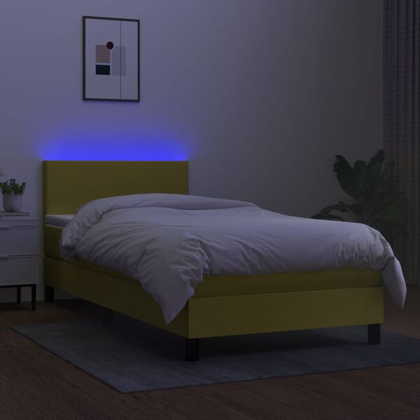 vidaXL Sommier &agrave; lattes de lit avec matelas et LED Vert 90x200cm Tissu