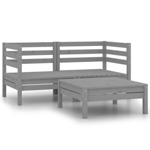vidaXL Salon de jardin 3 pcs Gris Bois de pin massif