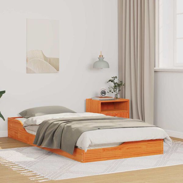 vidaXL Cadre de lit Brun cire 90 x 190 cm Pin massif
