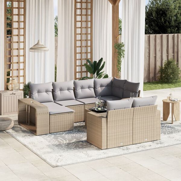 vidaXL Salon de jardin 11 pcs avec coussins beige r&eacute;sine tress&eacute;e