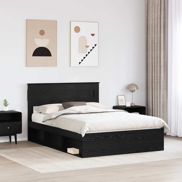 vidaXL Cadre de lit avec stockage Noir 160 x 200 cm Bois de pin massif