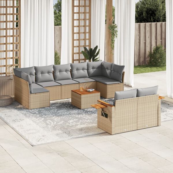 vidaXL Salon de jardin avec coussins 10 pcs beige r&eacute;sine tress&eacute;e