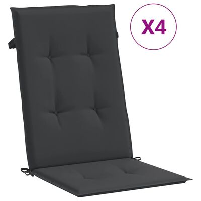 vidaXL Coussins de chaise de jardin à dossier haut lot de 4 noir tissu