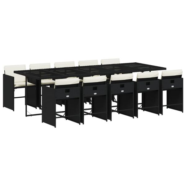 vidaXL Ensemble &agrave; manger de jardin 11 pcs coussins noir r&eacute;sine tress&eacute;e