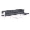 vidaXL Salon de jardin 6 pcs avec coussins blanc bois de pin