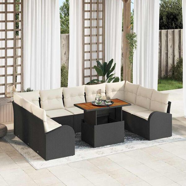 vidaXL Ensemble de canapé de jardin avec coussin 10 pcs Noir et crème
