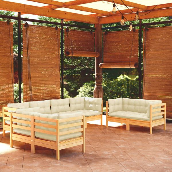 vidaXL Salon de jardin 8 pcs avec coussins cr&egrave;me Bois de pin massif