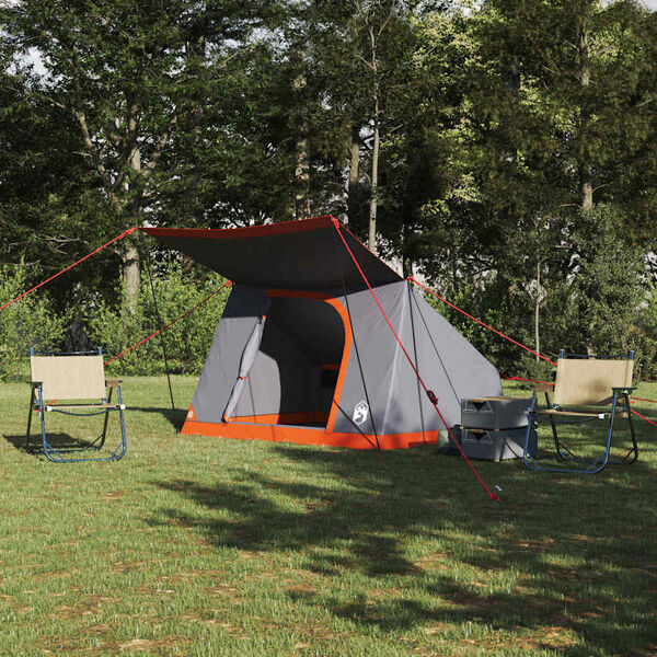 vidaXL Tente de camping Gris et orange 223 x 163 x 130 cm taffetas