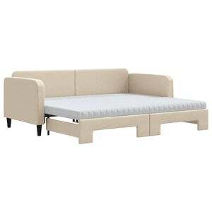 vidaXL Lit de jour avec gigogne et matelas cr&egrave;me 90x200 cm tissu